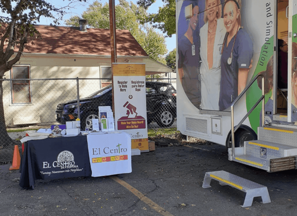 A community health event featuring the Mobile Health Unit as well as voter registration information in partnership with El Centro of Topeka and El Centro, Inc.