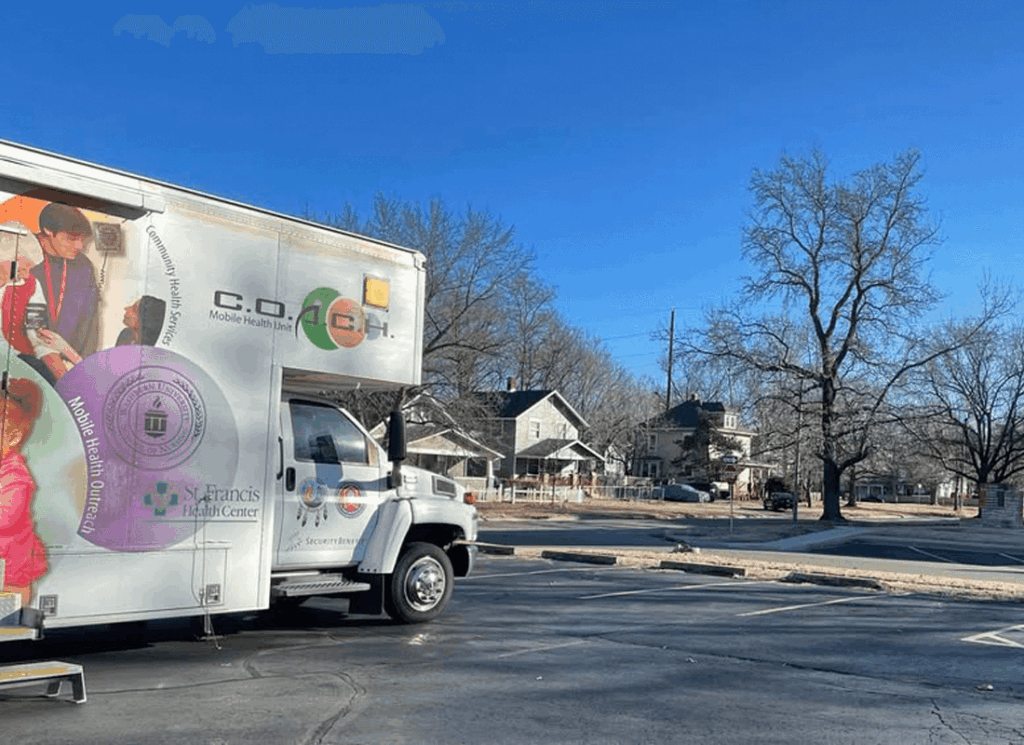 El Centro of Topeka's Mobile Health Unit parked at a local community event.