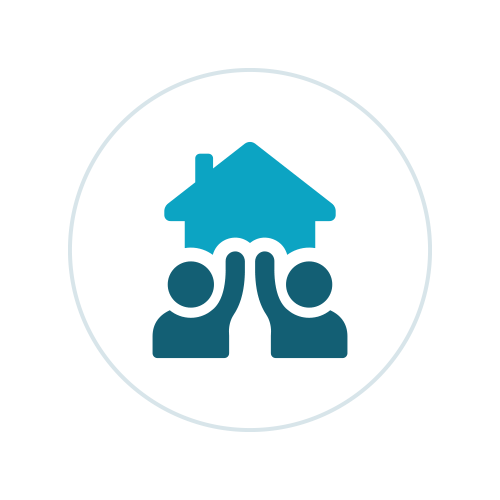 Icon for Increasing Community Empowerment depicting two people holding a home in the air.