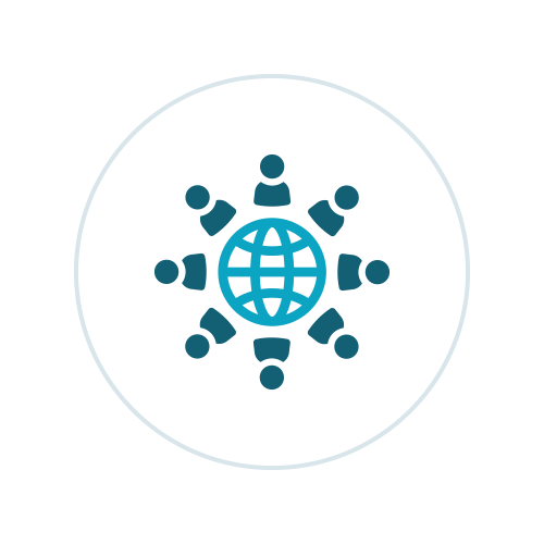 Icon for Overcoming Language Barriers depicting a pattern of people around the earth.